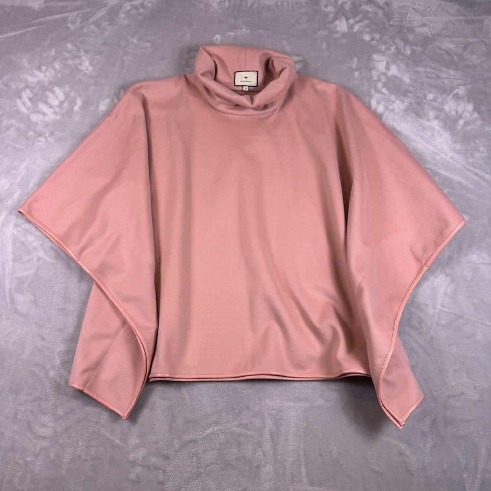 Tuckernuck Pink Cowl Neck Poncho Cape Top Faux Leather Trim OS
